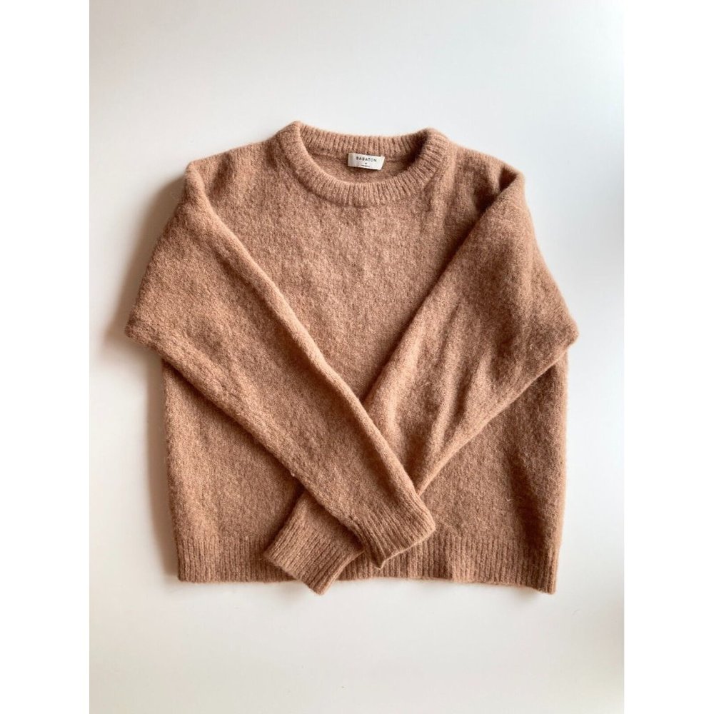 Aritzia BABATON Calvin Camel Tan Mohair Alpaca Knit Crew Neck Sweater, Size M - Picture 1 of 16
